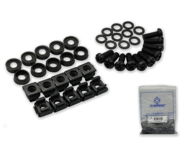 19" German G7-09300SETB SCREW M6 + CAPTIVE NUT M6 + Plastic washer + Metal gasket (Black)