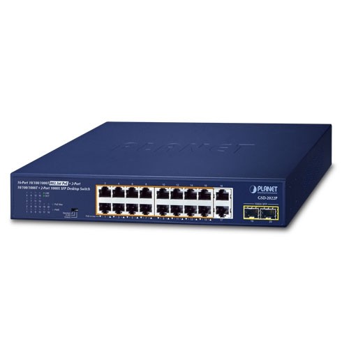 Planet GSD-2022P 16 x GbE PoE 802.3at + 2 x GbE + 2 x 1G SFP Unmanaged PoE Switch