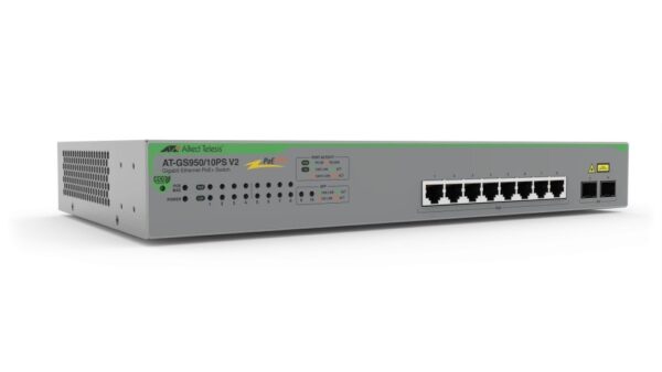 Allied Telesis AT-GS950/10PS V2-40 8-port 10/100/1000T PoE (8 PoE Enabled) WebSmart switch with 2 SFP ports