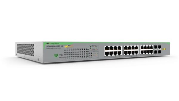 Allied Telesis AT-GS950/28PS V2-40 24-port 10/100/1000T PoE (24 PoE Enabled) WebSmart switch with 4 SFP ports