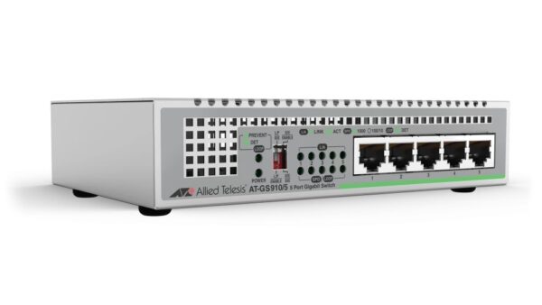 3805.jpg Allied Telesis AT-GS910/5-50 5-port 10/100/1000T unmanaged switch with internal PSU