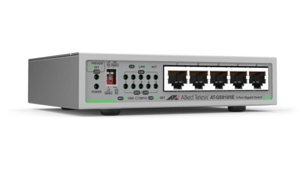 Allied Telesis AT-GS910/5E-30 5-port 10/100/1000T unmanaged switch with external PSU (AC adaptor)