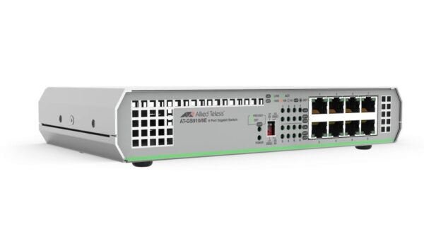 Allied Telesis AT-GS910/8E-40 8-port 10/100/1000T unmanaged switch with external PSU (AC adaptor)