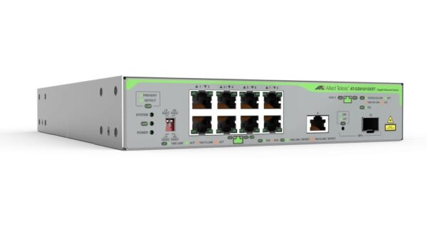 Allied Telesis AT-GS910/10XST-50 8-port 10M/100M/1 Gigabit and 1-port 100M/1/2.5/5/10 Gigabit copper uplink with 1-SFP/SFP+ slot
