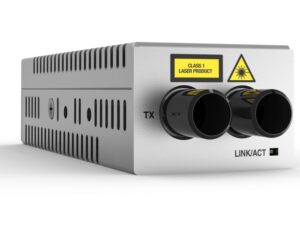 Allied Telesis AT-DMC100/ST-30 100TX to 100FX (ST) desktop mini media converter, UK Power Cord