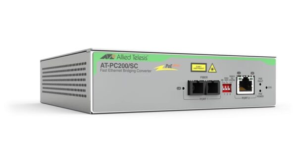 Allied Telesis AT-PC200/SC-960 10/100TX to 100FX/SC POE+ Media & Rate Converter,