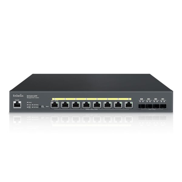 EnGenius ECS2512FP Cloud Managed 2.5G 8-Port 240W PoE++ Multi-Gigabit Switch w/ 4 SFP+ Uplink Ports