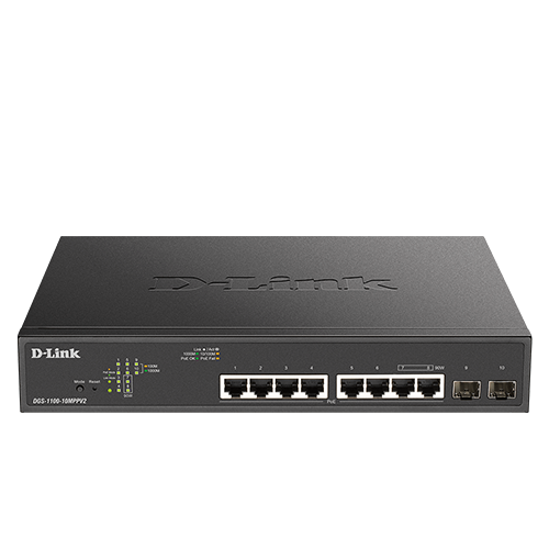 D-Link DGS-1100-10MPPV2 10-port Gigabit Smart Managed PoE++ (242W) Switch with 2-port Gigabit Uplinks