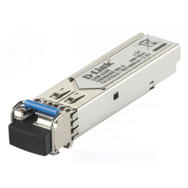 D-Link DEM-330R 1000Base-BX-U SFP Transceiver (Singlemode TX-1310/RX-1550nm) - 10km