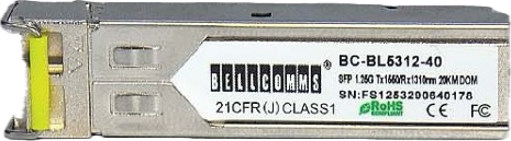 Bellcomms BC-BL5312-40 1-PORT, LC-SIMPLEX 1.25G SM BIDI-1550/1310NM 40KM(OS2)/2KM(OM2), SFP MODULE