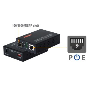 Bellcomms BC-210024 1-Port 100/1000Base-X (SFP slot) to 1-Port 10/100/1000Base-T(RJ45) with PoE, PSE, Ext. AC-DC48V0.5A., 24W