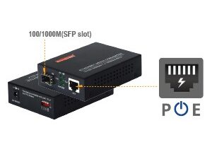 Bellcomms BC-210065 1-Port 100/1000Base-X (SFP slot) to 1-Port 10/100/1000Base-T(RJ45) with PoE, PSE, Ext. AC-DC52V1.25A , 65W