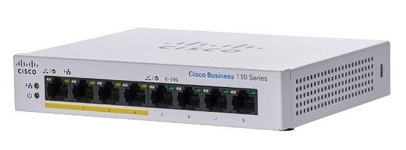 Cisco CBS110-8PP-D-EU 8-Ports Gigabit 10/100/1000 Mbps, PoE 4 ports, Unmanaged Desktop Switch