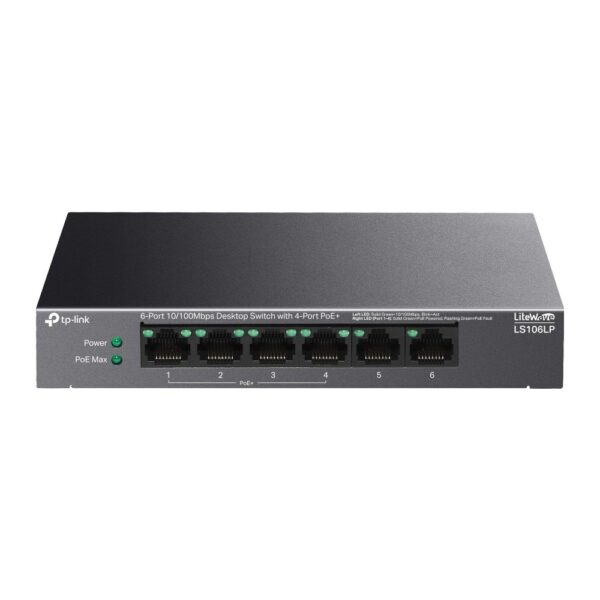 9850.jpg TP-Link LS106LP 6Port 10/100M DesktopSW, 4Port PoE+ 41W