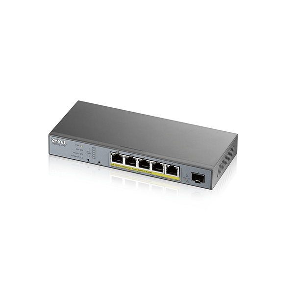 GS1350-6HP Zyxel GS1350-6HP 6-port - 5x1G + 1xSFP, Power budget 60W *Support IEEE 802.3bt *External Power Supply