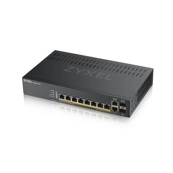 Zyxel GS1920-8HPv2 10 Port Smart Managed PoE Switch 8x1G + 2x1G Combo, 130 Watt PoE, fanless