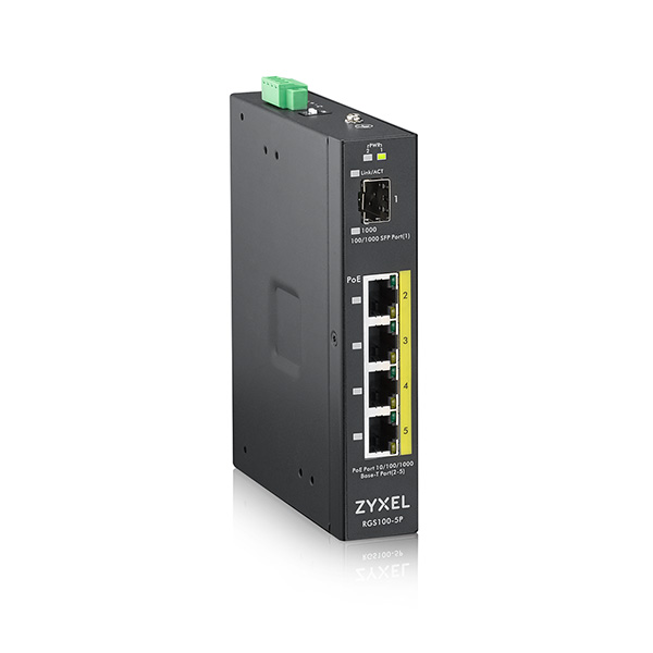 Zyxel RGS100-5P 5 Port unmanaged PoE Switch, 120 Watt PoE, DIN Rail, IP30, 12-58V DC