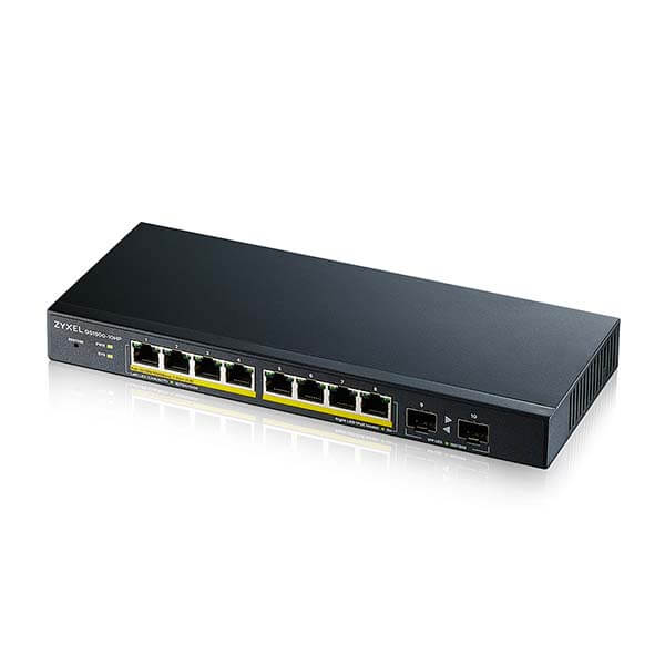 Zyxel GS1900-10HP 8-port GbE L2 PoE Smart Managed Switch + 2 SFP slots, 802.3at, desktop, fanless, 77 Watt