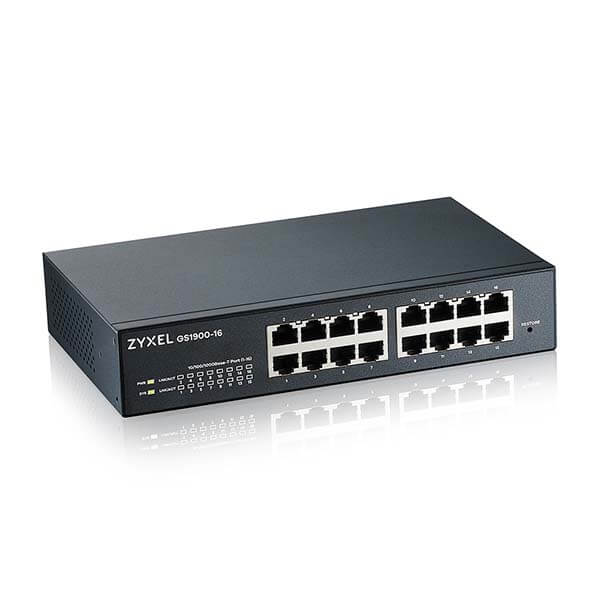 Zyxel GS1900-16 16-port GbE L2 Smart Managed Switch, rackmount, fanless