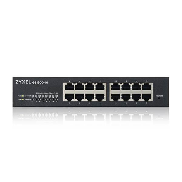 Zyxel GS1900-16 16-port GbE L2 Smart Managed Switch, rackmount, fanless