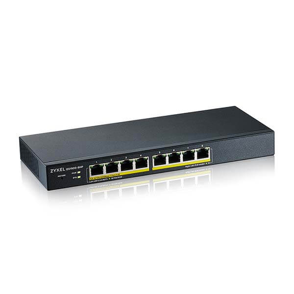 Zyxel GS1900-8HP 8-port GbE L2 PoE Smart Managed Switch, 802.3at, desktop, fanless, 77 Watt
