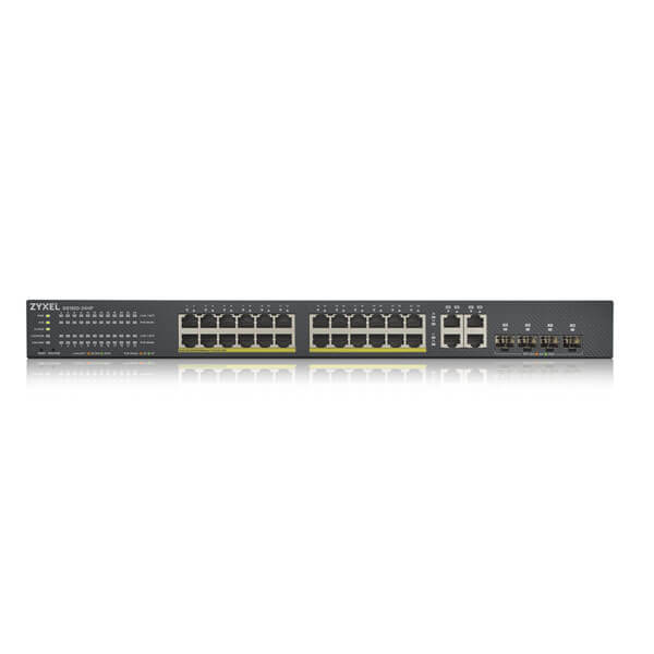 Zyxel GS1920-24HPv2 28 Port Smart Managed PoE Switch 24x1G + 4x1G Combo, 375 Watt PoE
