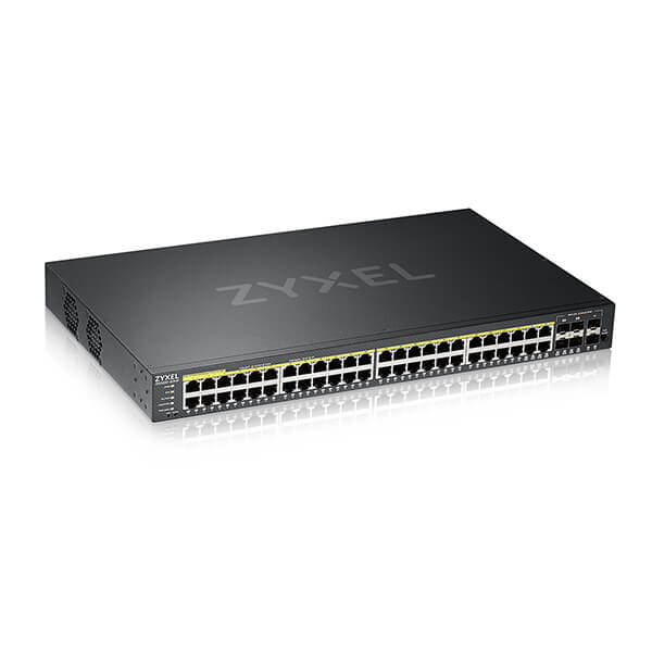 Zyxel GS2220-50HP 44 port GbE L2 PoE+ Switch with 4 combo (SFP/RJ-45) + 2 SFP GbE Uplink 375 Watt (Max 48 ports)