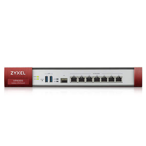 Zyxel VPN 300 7 GE Copper/1 SFP, 2600 Mbit/S Firewall Throughput, 300 Ipsec VPN Tunnels / Wireless controller support up to 8/520 Aps