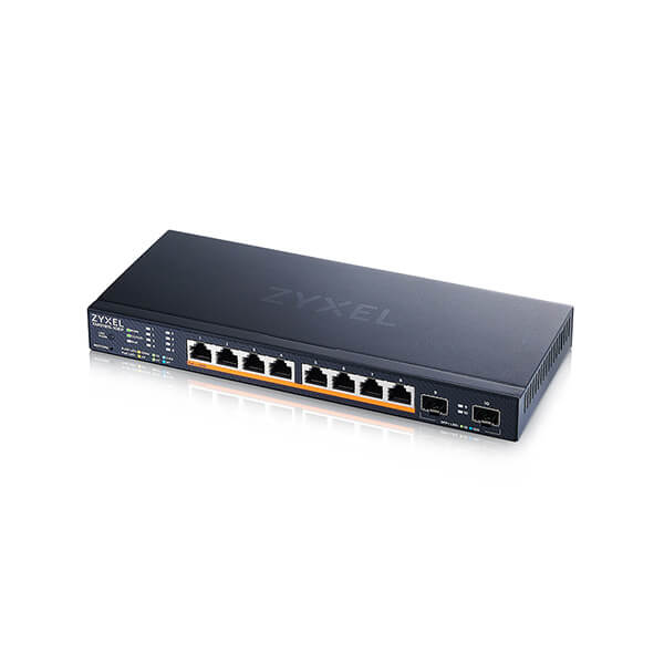 XMG1915-10EP Zyxel XMG1915-10EP 8-port 2.5GbE Smart Managed PoE Switch with 2 SFP+ Uplink, 802.3bt 130 Watt, destop, fanless (Support Static Route)