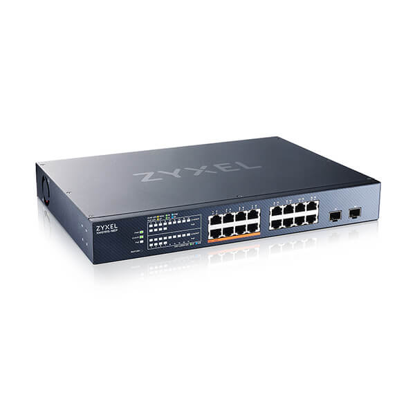 XMG1915-18EP Zyxel XMG1915-18EP 16-port 2.5GbE Smart Managed PoE Switch with 2 SFP+ Uplink, 802.3bt 180 Watt (Max 8 ports), Rack Mount, fanless (Support Static Route)