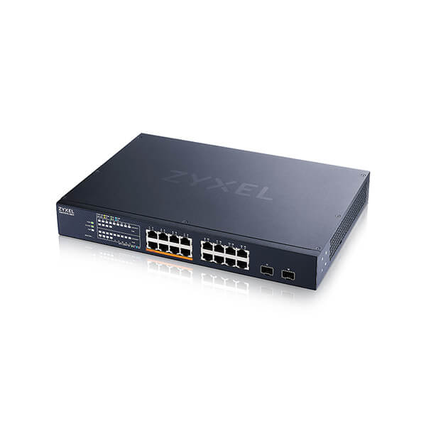 XMG1915-18EP Zyxel XMG1915-18EP 16-port 2.5GbE Smart Managed PoE Switch with 2 SFP+ Uplink, 802.3bt 180 Watt (Max 8 ports), Rack Mount, fanless (Support Static Route)