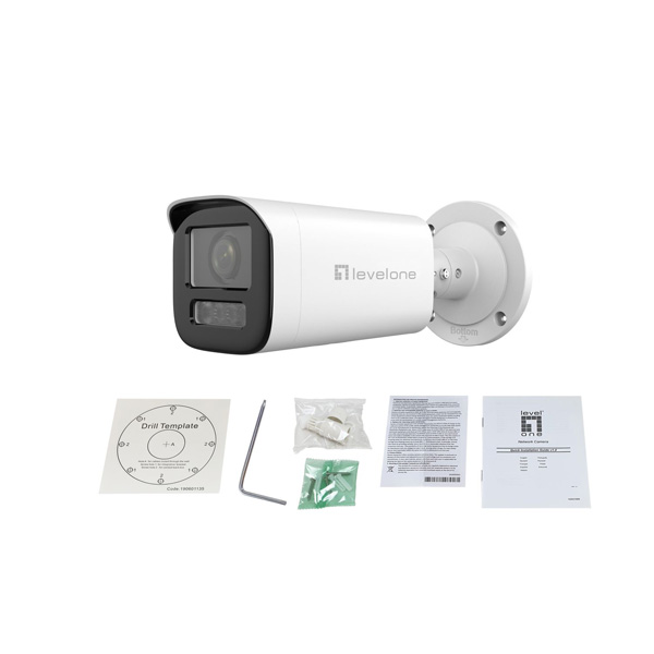 FCS-5222 Levelone FCS-5222 GEMINI 2MP Zoom Bullet IP Camera, 4.3X Zoom, H.265, IR LEDs, IP67, Indoor/Outdoor