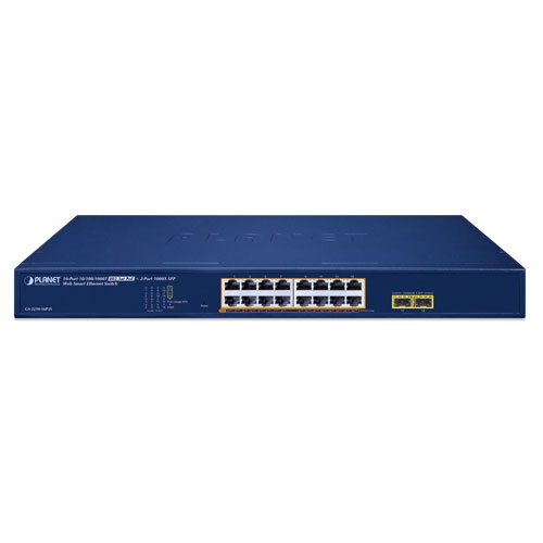 Planet GS-2210-16P2S 16 x GbE PoE 802.3at + 2 x 1G SFP L2 Lite Managed PoE Switch