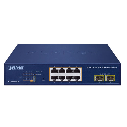 Planet GS-2210-8P2S 8 x GbE PoE 802.3at + 2 x 1G SFP L2 Lite Managed PoE Switch