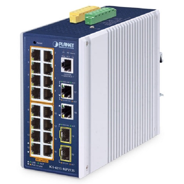 IGS-4215-16P2T2S Planet IGS-4215-16P2T2S 16 X 1G RJ45 POE 802.3AT + 2 X 1G RJ45 + 2 X 1G SFP IGS-4215 L2 INDUSTRIAL SWITCH