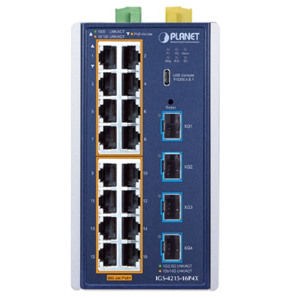 IGS-4215-16P4X Planet IGS-4215-16P4X 16 X 1G RJ45 POE 802.3AT + 4 X 10G/1G SFP IGS-4215 L2 INDUSTRIAL SWITCH