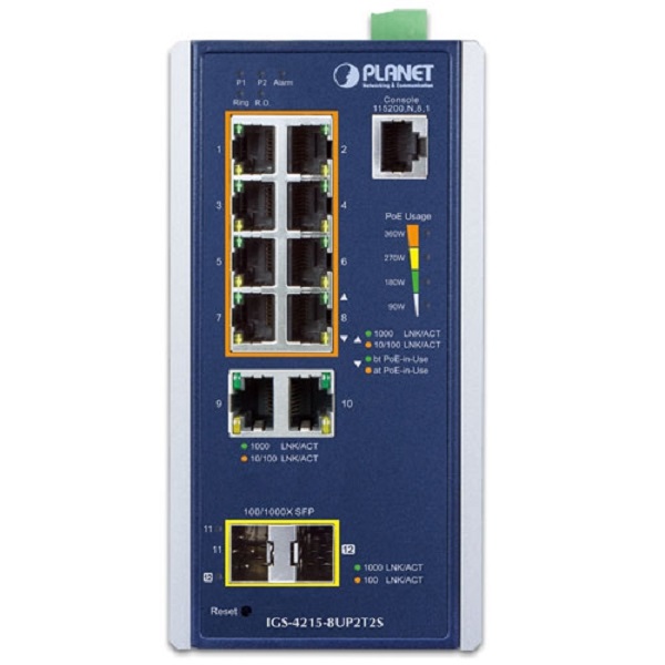 IGS-4215-8UP2T2S Planet IGS-4215-8UP2T2S 8 X 1G RJ45 POE 802.3BT + 2 X 1G RJ45 + 2 X 1G SFP IGS-4215 L2 INDUSTRIAL SWITCH