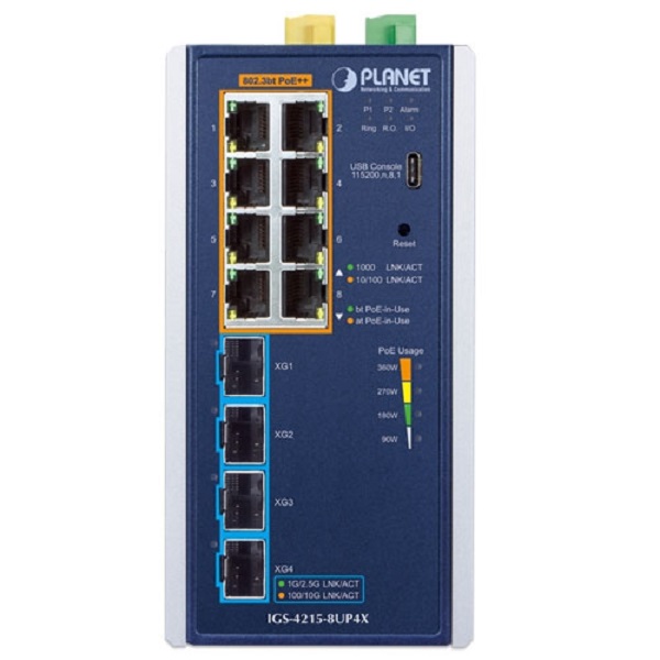IGS-4215-8UP4X Planet IGS-4215-8UP4X 8 X 1G RJ45 POE 802.3BT + 4 X 10G/1G SFP IGS-4215 L2 INDUSTRIAL SWITCH