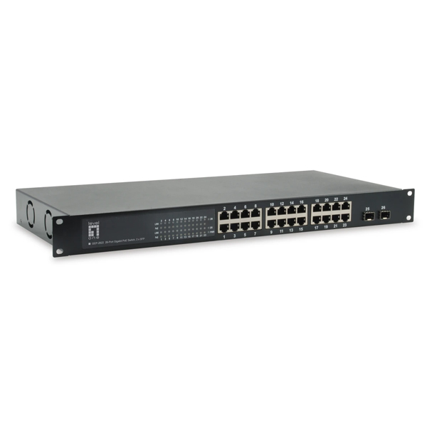 GEP-2622W150 Levelone GEP-2622W150 24GE PoE + 2SFP Unmanaged PoE Switch, 150W