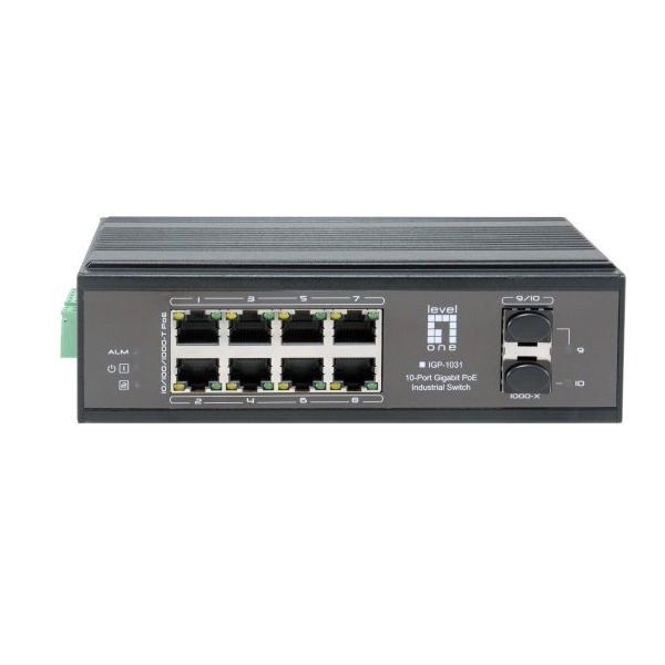 Levelone IGP-1031 8 x GbE 802.3at + 2 x 1G SFP Unmanaged Industrial PoE Switch