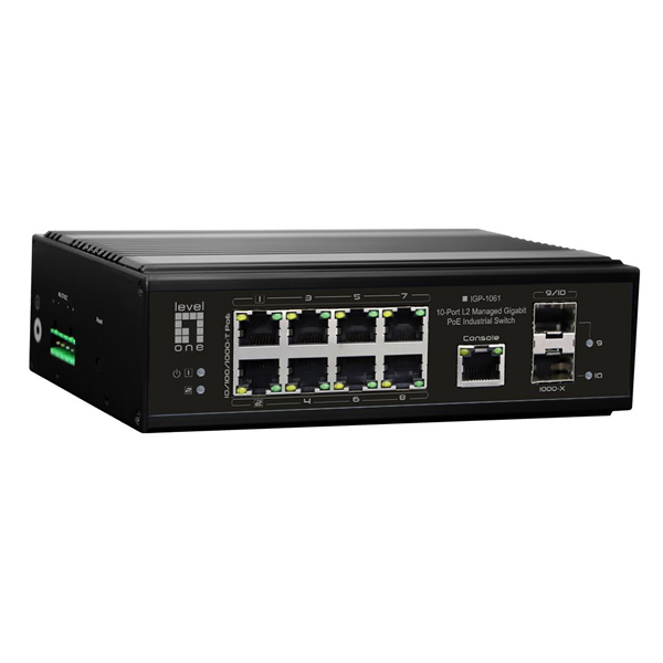 Levelone IGP-1061W120 8 x GbE PoE + 2 x SFP with 120W Power Supply L2 Managed Industrial PoE Switch