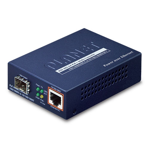 Planet GTP-802S 100/1000BASE-X to 10/100/1000BASE-T PoE+ Media Converter