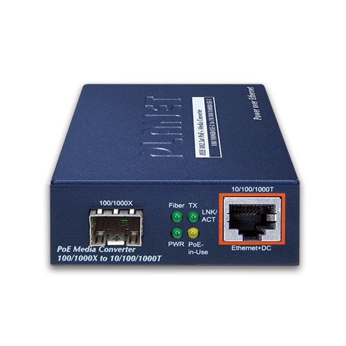 Planet GTP-802S 100/1000BASE-X to 10/100/1000BASE-T PoE+ Media Converter