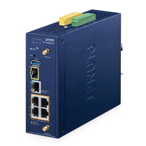 box_IAP-3600BE-4PF_01 Planet IAP-3600BE-4PF Industrial Dual Band WiFi-7 3600Mbps Wireless Access Point with 4-Port 802.3at PoE+