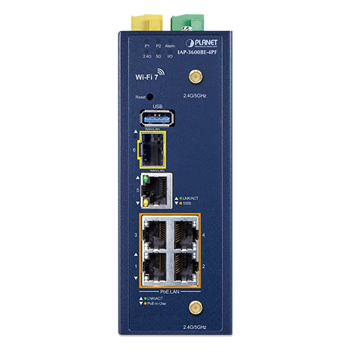 box_IAP-3600BE-4PF_02 Planet IAP-3600BE-4PF Industrial Dual Band WiFi-7 3600Mbps Wireless Access Point with 4-Port 802.3at PoE+