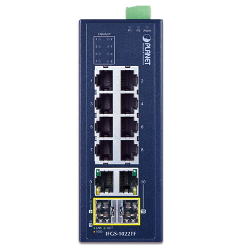Planet IFGS-1022TF 8 x Port 10/100TX + 2-Port Gigabit TP/SFP Combo Industrial Switch