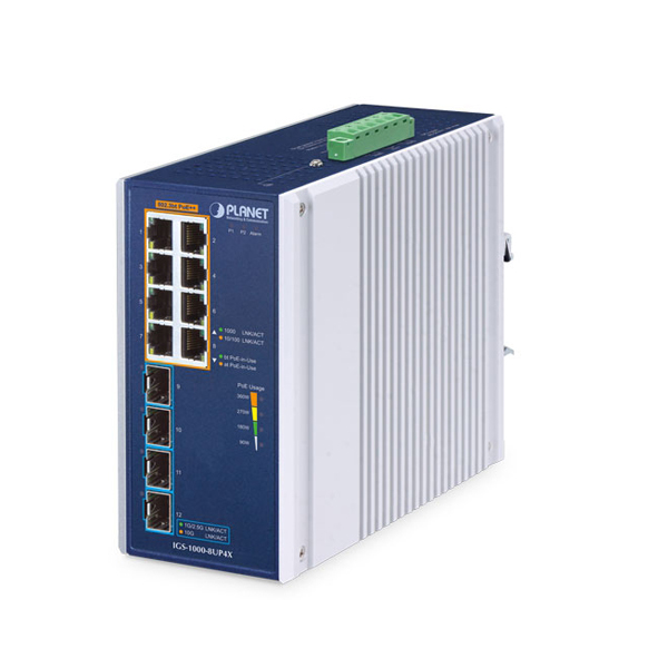 box_IGS-1000-8UP4X Planet IGS-1000-8UP4X 8 x GbE PoE 802.3bt + 4 x 10G SFP Industrial PoE Switch