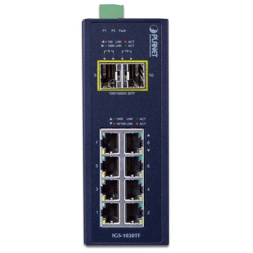 Planet IGS-1020TF 8 x 100/1000Base-T + 2 x 1000Base-X SFP Unmanaged Industrial Switch