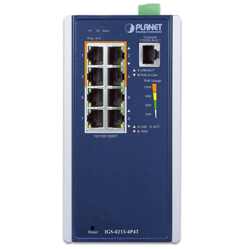 Planet IGS-4215-4P4T Industrial 4-Port 10/100/1000T 802.3at PoE + 4-Port 10/100/1000T Managed Switch (-40~75 degrees C)