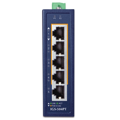 Planet IGS-504PT 4 x GbE 802.3at + 1 x GbE Reliable Compact Industrial PoE Switch